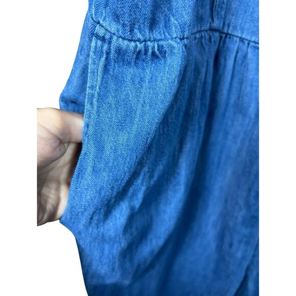 Old‎ Navy XXL Denim Chambray Jumpsuit Women’s Plus Tie Strap Smocked Wide Leg - Picture 6 of 13